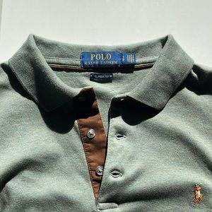 Ralph Lauren Mens Small Green Rugby Shirt long Sleeved Polo With Collar Detail